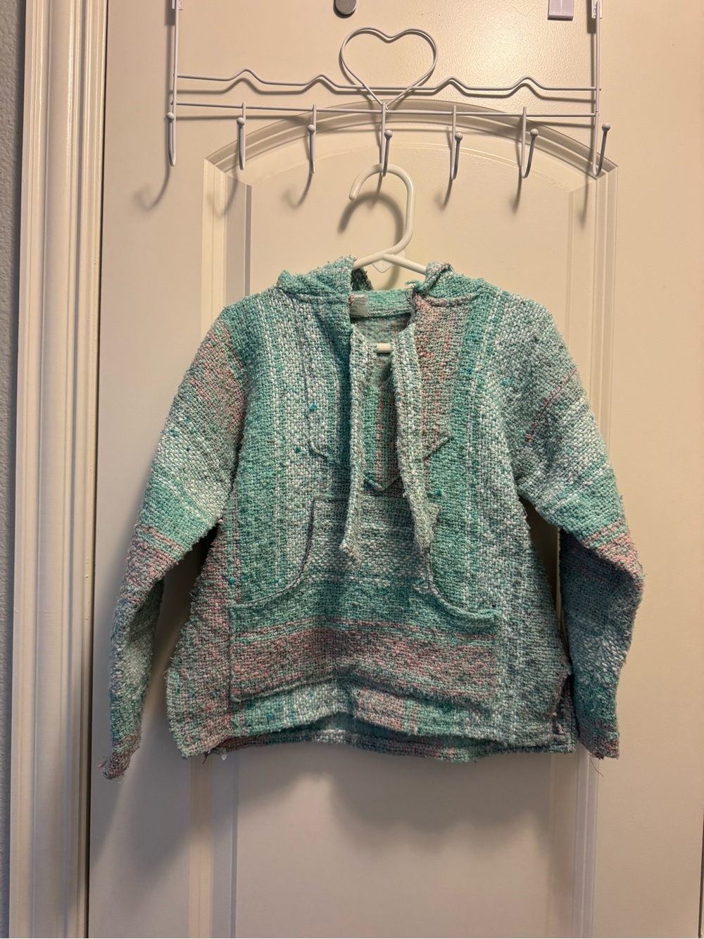 Girls' Mint & Pink Hooded Knit Pullover Top